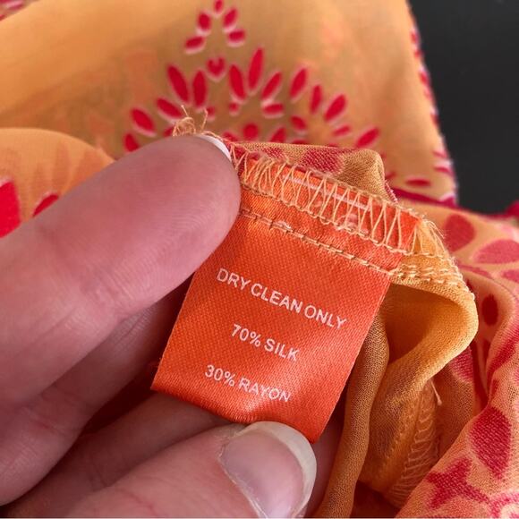 Hale Bob orange and pink sheer floral silk top size Large - Picture 12 of 16